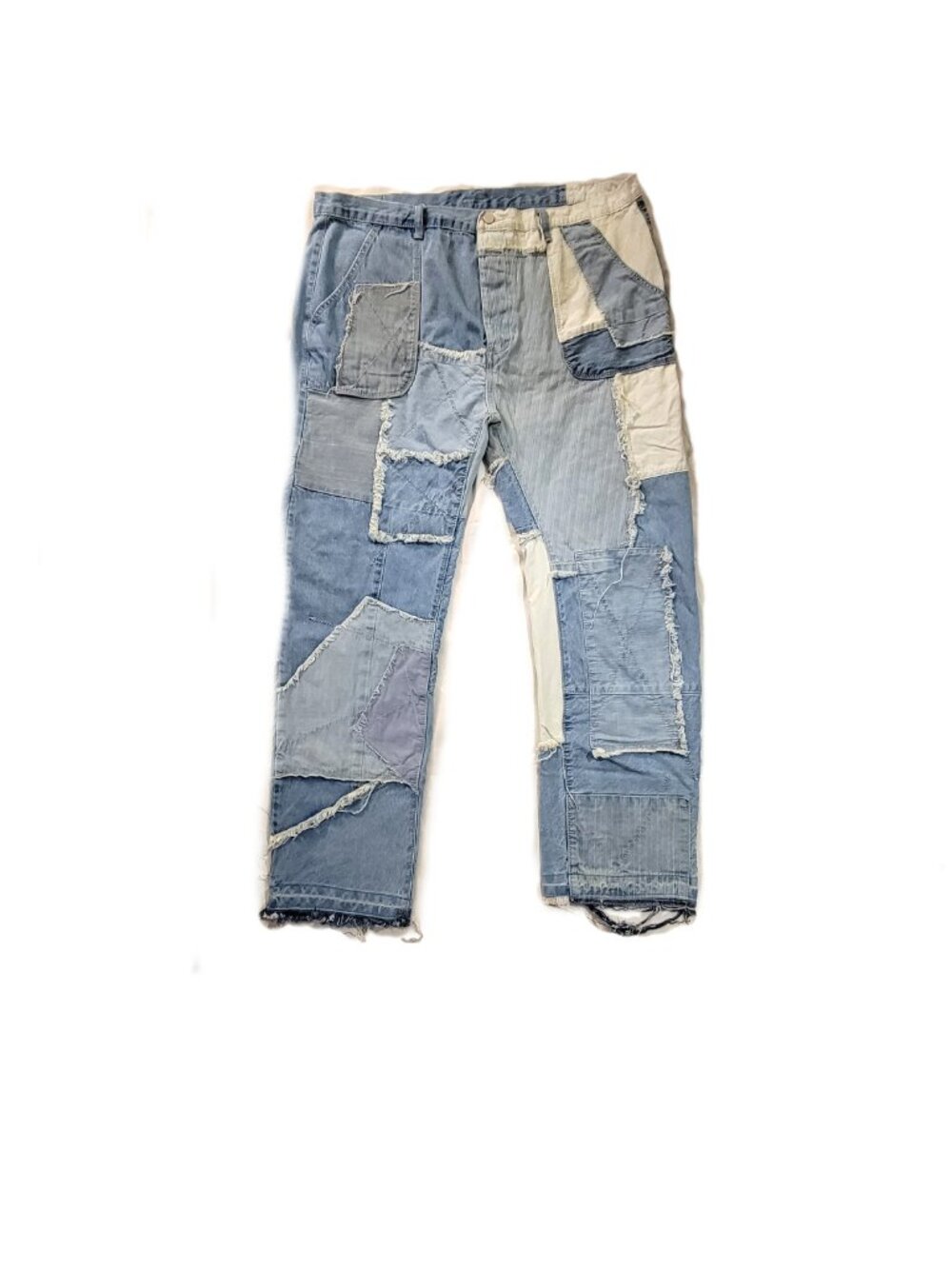 mnml Men’s Patchwork Jeans Size 40 Blue Multi Wash Deconstructed Distressed